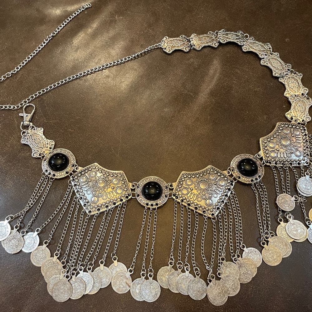 Tribal Fusión Body Chain with coins in silver